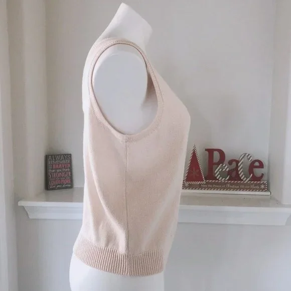 St. John Basics Knit Top Sleeveless Square Neck Sweater Cream white Size L - Picture 6 of 10